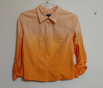 Westbound Petites M Naranja Dreamsicle Abotonada Para Mujer Manga 3/4 PM Degradado Foto 1 de 4