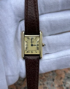 Vintage Cartier Tank Quartz 66001 Leather Band Ladies Watch - Picture 1 of 9