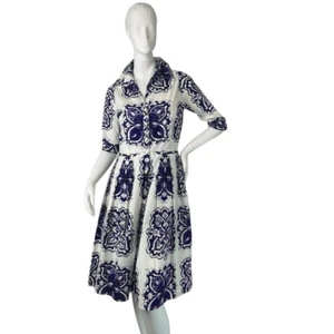 Samantha Sung Shirt Dress with 3/4 Sleeves Purple & White Print Size 4 - Picture 1 of 11