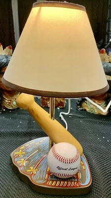 Cute Baseball Table Lamp, Wood Glove Base; Bat & Ball - Image 1 of 3