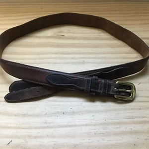 Vintage 1970s Premium Brown Genuine Leather Belt Size 36 W/ Solid Brass Buckle - Picture 1 of 6