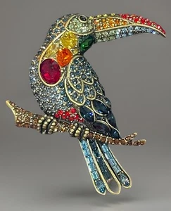 Heidi Daus Signed Too Can You Can Crystal Toucan Bird Pin Brooch HSN Box - Picture 1 of 3
