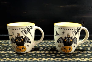 Set of 2 Retro Vintage Style Halloween Coffee Mugs Eli+Ana Pumpkin Bat Boo New - Picture 1 of 6
