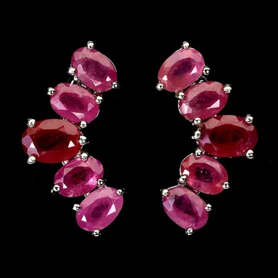 925 Sterling Silver Earrings Oval Ruby 7x5mm Natural Gemstone Jewelry - Image 1 of 4