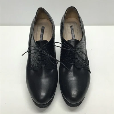 Botines de cuña Longchamp 166077 de cuero negro de cocodrilo para mujer talla 41 EE. UU. 10 Foto 1 de 4