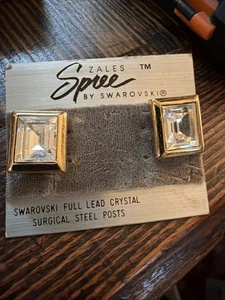 Vintage Zales Spree von Swarovski Voll Bleikristall Quadrat Ohrringe Neu auf Karte - Bild 1 von 4