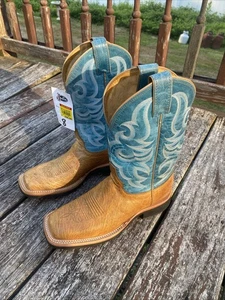 Justin cowboy boots Brown And Teal Tekno Crepe Women's Size 8 Made In The USA - Picture 1 of 14