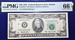 1993 $20 Federal Reserve Note Fr-2079-F Atlanta PMG66 Gem EPQ - Picture 1 of 4
