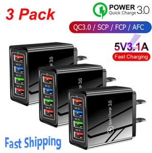 3PCS 4 Port Fast Quick Charge QC 3.0 USB Hub Wall Charger Power Adapter US Plug - Picture 1 of 12