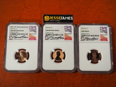 3 COIN SET: 2019 W LINCOLN CENT NGC GEM PROOF GEM REVERSE GEM UNC LYNDALL BASS Cover