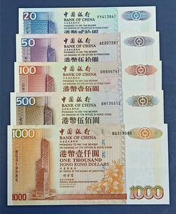 Hong Kong 20-50-100-500-1000 Dollars 1999-2001 Bank Of China UNC - Picture 1 of 6