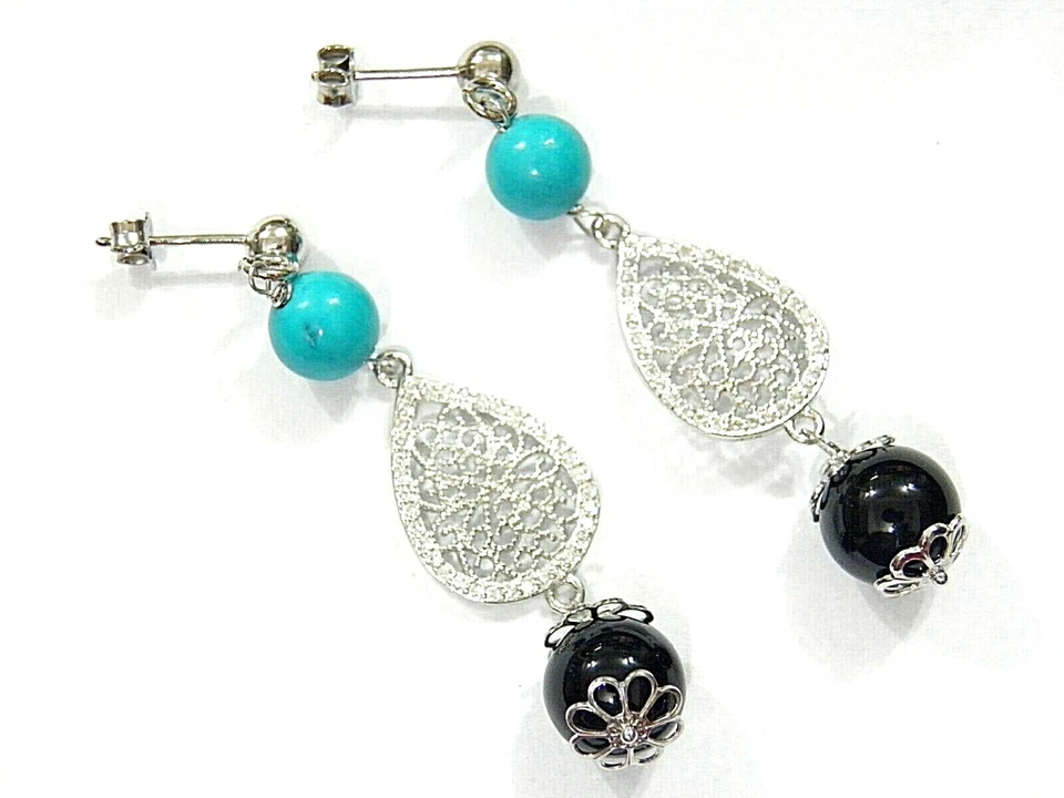 Orecchini pendenti in argento 925 su coccu kokos sabegia artigianato sardo - Immagine 1 di 1