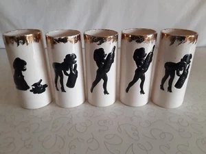 Vintage Handmade Barware Glasses Naked Lady Silhouette 3D Gold Trim Set of 5 - Picture 1 of 13