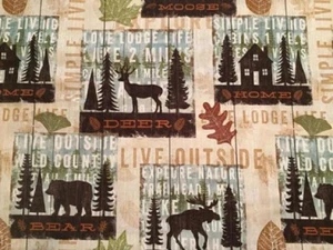 Wildlife Lodge Simple Living Beige Cotton Fabric - Picture 1 of 2