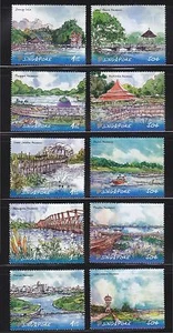 SINGAPORE 2012 RESERVOIRS OF SINGAPORE COMP. SET OF 10 STAMPS IN MINT MNH UNUSED - Picture 1 of 7