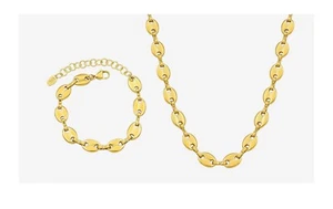Coffee Beans Jewelry Set for Women . Gold Necklace Bracelet . NH115 - Picture 1 of 9