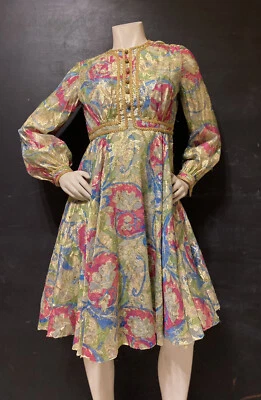 Vestido Metálico Psicodélico Pequeño Lúrex Años 60 Vintage Mod Crinolina Foto 1 de 4