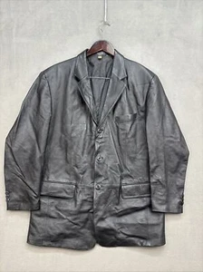 Men’s J. Ferrar Black Leather SPORT COAT BLAZER Large EUC JACKET - Picture 1 of 7