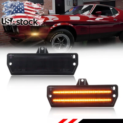 2X Luces de señalización LED delanteras ámbar con lente de humo para Ford Mustang 1971 1972 1973 Foto 1 de 4