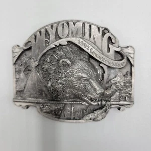 Wyoming 1992 Commemorative Belt Buckle Wolf Head Teepee Arrow Limited Edition - Picture 1 of 5