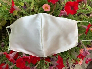 Ivory Satin Face Mask, White Bridal Mask, Wedding Mask, Bridesmaid, Made in USA - Picture 1 of 24