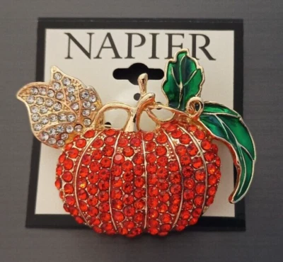 New Napier Gold Tone Autumn Fall Pumpkin Pin - Image 1 of 4