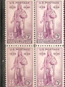 1936 US Stamp Scott #777,Rhode Island Tercentenary  3c Block of 4 MNH OG - Picture 1 of 1