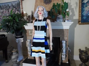 Proenza Schouler Black Multi Silk Striped Knit Fit & Flare Dress Size XS - Picture 1 of 24