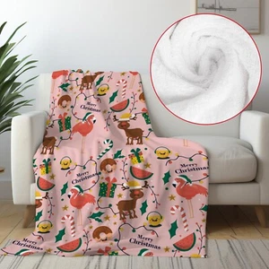 Pink Merry Christmas Flannel Blanket, Festival Candy Cane, Throws For Bed Sofa - Picture 1 of 6