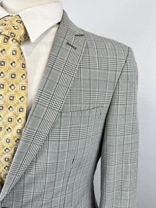 John Varvatos Men’s Gray Glen Check Dual Vent Cotton Blazer Size 40 R - Picture 1 of 11