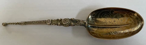 antique 1910 English Silver George V Coronation Anointing SPOON hallmarked Cover