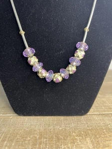 Pandora Sterling Silver Necklace With 11 Purple Glass Crystal Charms - Picture 1 of 9