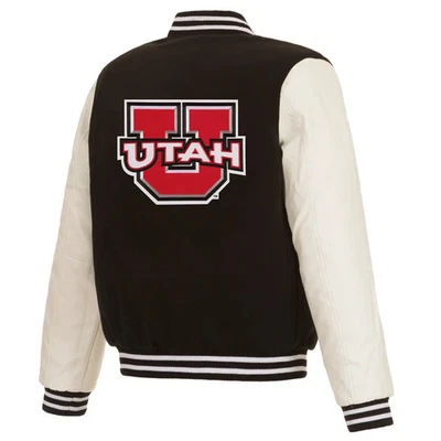 Utah Utes  Reversible Fleece Jacket with Faux Leather Sleeves (753blk/wt) - Image 1 of 4