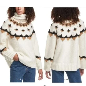 A.L.C. Luxe Fairisle Alpaca/ Wool-Blend Pullover Loose Fit Sweater in Cream  S - Picture 1 of 8