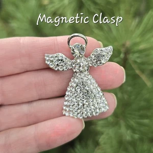 Sweet Silver Angel MAGNETIC Brooch. Angel jewelry, Christmas.  Remembrance gift. - Picture 1 of 5