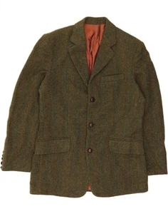 J. CREW Mens 3 Button Blazer Jacket UK 38 Medium Khaki Herringbone Wool AC01 - Picture 1 of 3