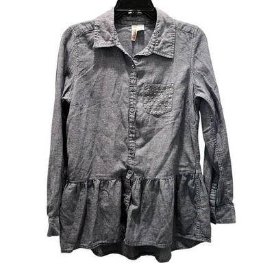 Route 66 Cambray Azul Peplum Volantes Verde Botón Delantero Cabricho Talla S Foto 1 de 4