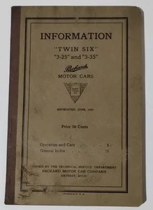 1920 Packard Manual Twin Six 3-25 and 3-35, Owners Information Softcover Book - Picture 1 of 7