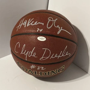 Hakeem Olajuwon & Clyde Drexler Signed Spalding Basketball Silver Autograph JSA - Picture 1 of 5