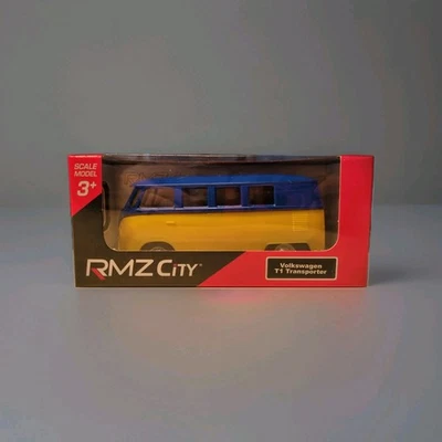 Coche modelo diecast VW Volkswagen Bus 1:32 azul amarillo con soporte y caja nuevo sellado Foto 1 de 4