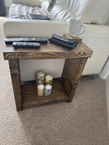 Rustic sofa side table Chunky Handmade solid Book Bedside table Plant shelf 50CM - Picture 1 of 7