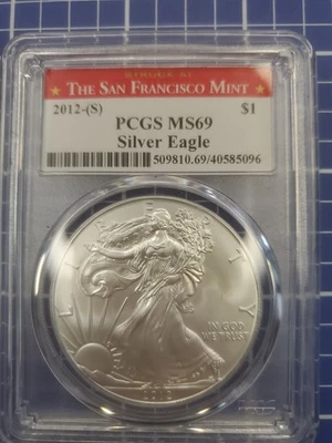 PCGS Silver Eagle MS69 2012-(S) golpeado en San Francisco Foto 1 de 4