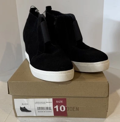 Steve Madden Wedge Sneaker Boot Sz 10 Side Zipper Black FLVY01S1 - Image 1 of 4