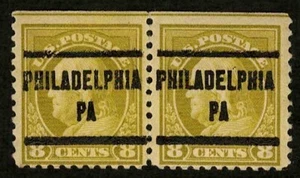 USA 1917 #508 Olive 8c Franklin Pair (2) Philadelphia Precancel Mint Disturbed Gum - Bild 1 von 3