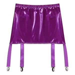 Women Wetlook Garter Belt Suspender with 6 Vintage Strap Metal Clip for Stocking - Picture 1 of 55