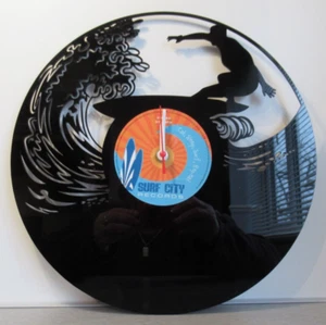Surfer Vinyl Record Wall Clock, Surfing Gift - Picture 1 of 3