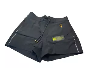 Tucann Swim Trunks Mens Large L BLACK W GOLD TRIM , LINER Zip Pockets 3" NWT - Picture 1 of 10