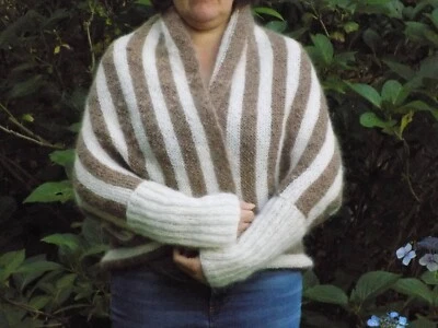 gilet cape femme rayé laine mohair knit coat mohair taille 40 - Photo 1/3