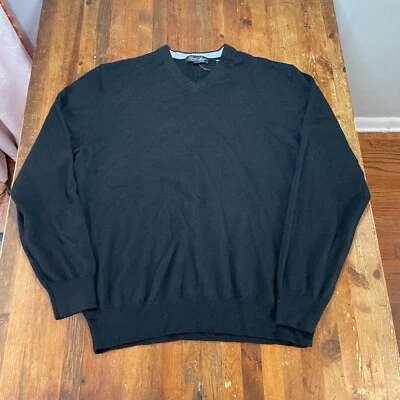 Suéter Garret Scott Para Hombre Grande Negro Extra Fino Lana Merino Cuello en V Pullover Foto 1 de 4