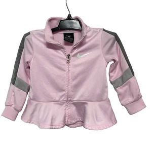 Nike Kleinkind Baby Mädchen Jacke Größe 18 Monate durchgehender Reißverschluss rosa/grau Schößchen Satin - Bild 1 von 12